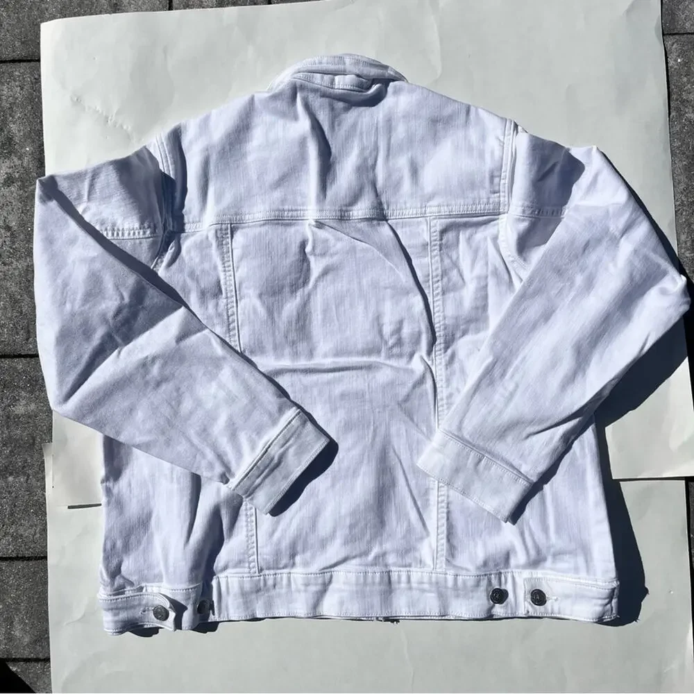 Lands’ End Denim Jacket White Preppy Spring Jean Jacket Women’s Size Large NWT